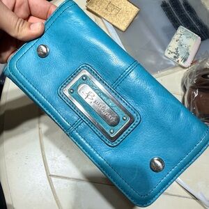 B. Makowsky Turquoise Leather Wallet with Silver Details